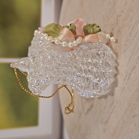 Shabby Chic spun glass jug pitcher roses pearls ornament decor Christmas Mom - Picture 2 of 5